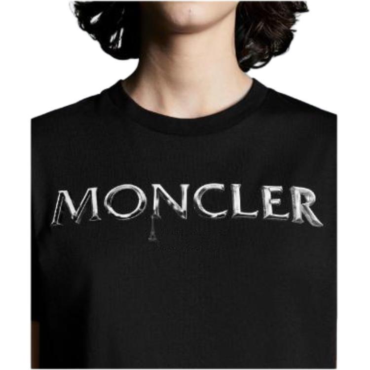 Moncler FW22 Round Neck Pullover Letter Print Short Sleeve T-Shirt Women tops Black 8C00015829ET999