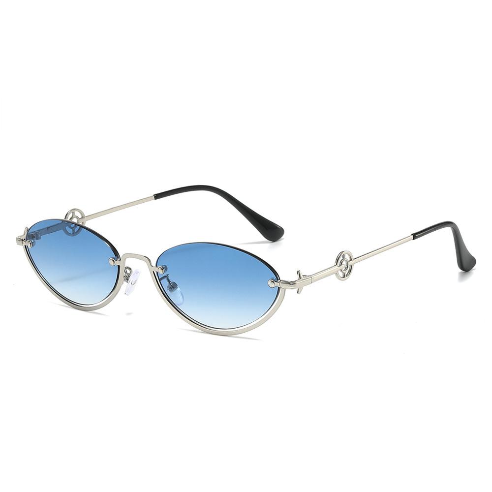 Trend street glasses men's new half frame trimmed sunglasses women oval Internet celebrities gradual change color sunglasses