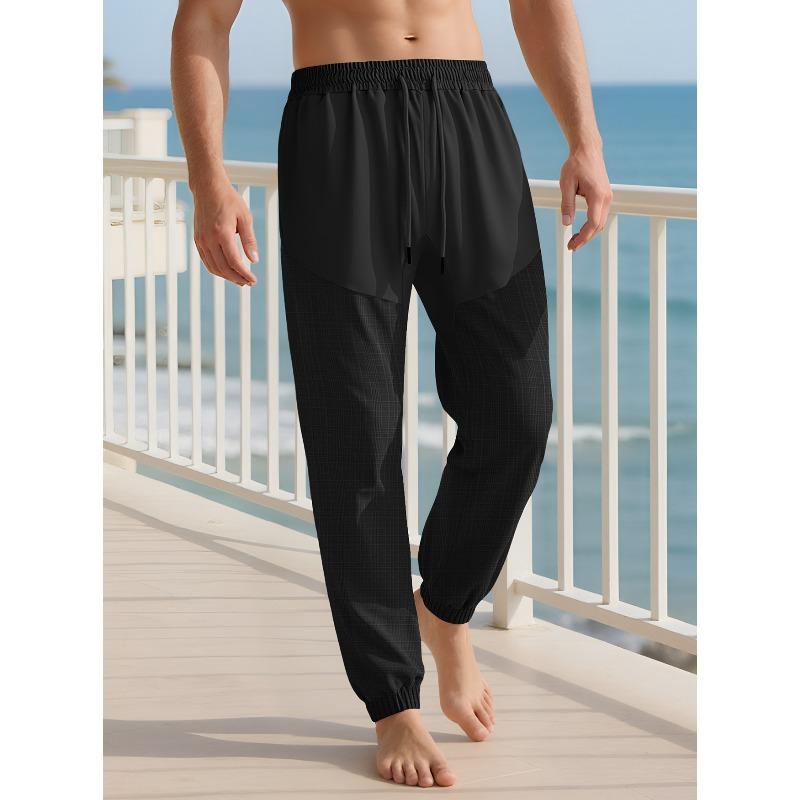 

Drawstring linen trousers summer loose home wear comfortable breathable thin sports casual pants men XXXL чёрный