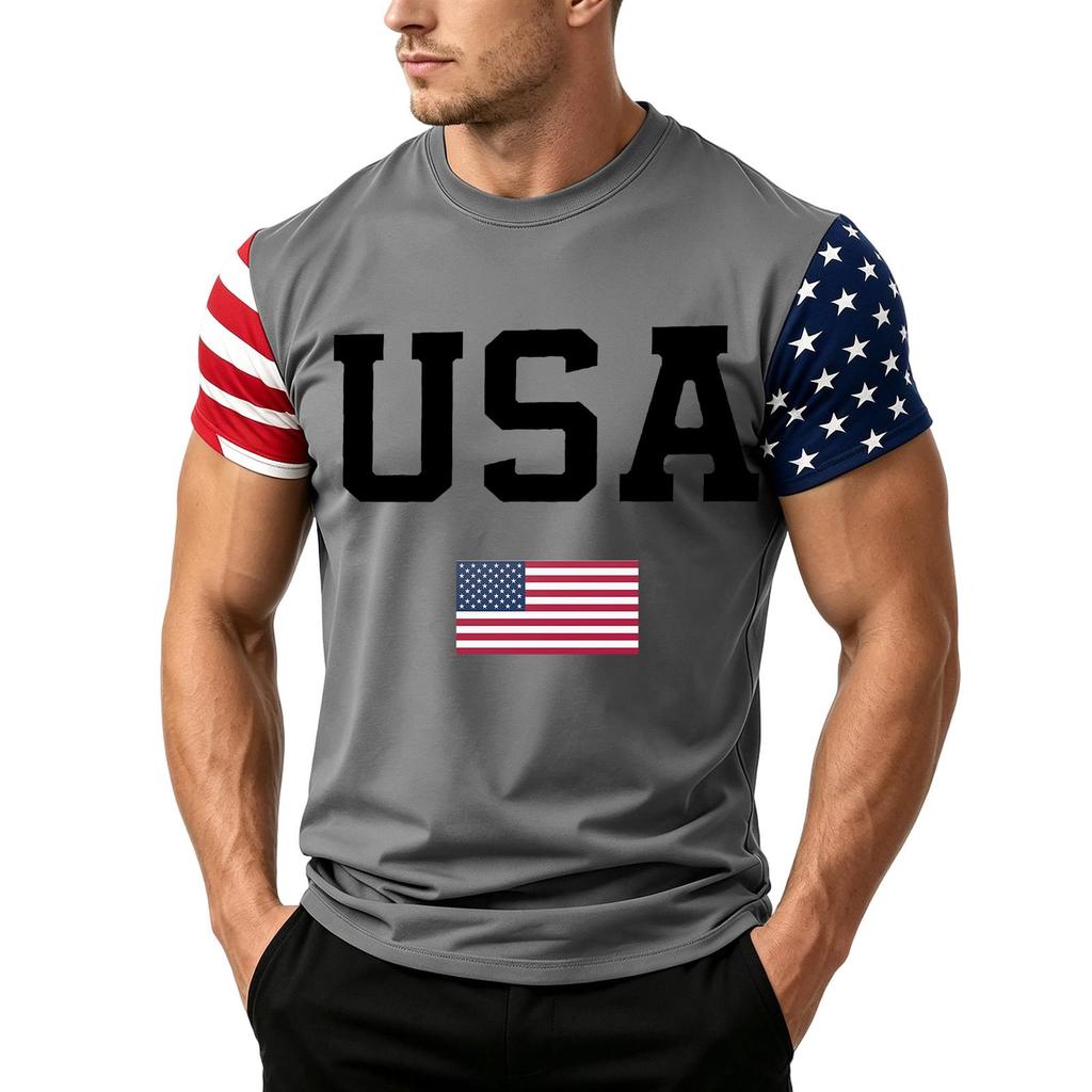 Men's Independence Day Flag Print Short Sleeve T-Shirt, Loose Casual Daily Summer Tops