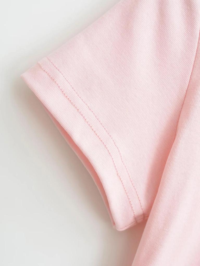 Retro Solid Color Slim Fit Crop Top with Round Neck & Short Sleeves