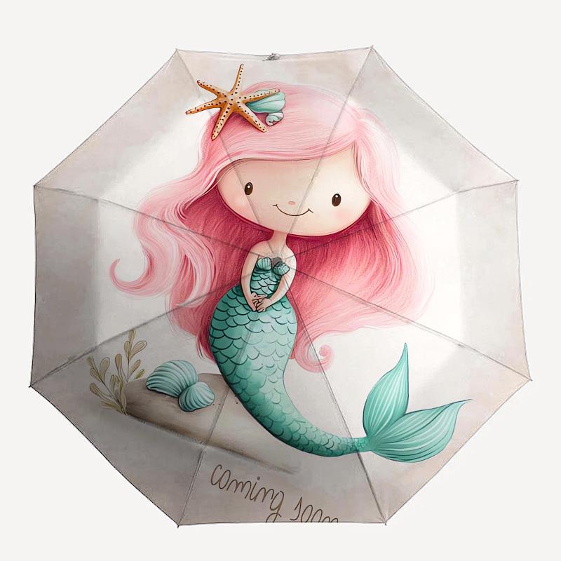 1pc Mermaid Fantasy Artwork Umbrella with Plastic Handle, Suitable for All Seasons Outdoor PT405