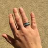 Fashion 8mm Men Stainless Steel Rings Inlay Blue Faux Turquoise Wood Rings For Men Women Wedding Engagement Band Jewelry Gift