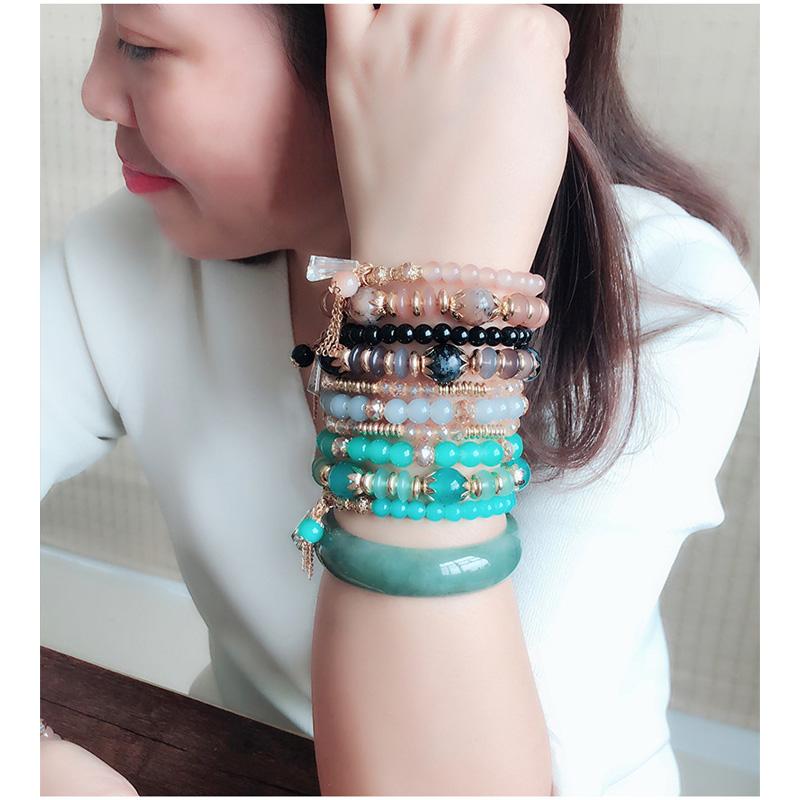 Bohemian Multicolor Crystal Beads Bracelets for Women Girls Boho Ethnic Tassel  Elastic Rope Handmde Wrap Bracelet Pulseira Femi