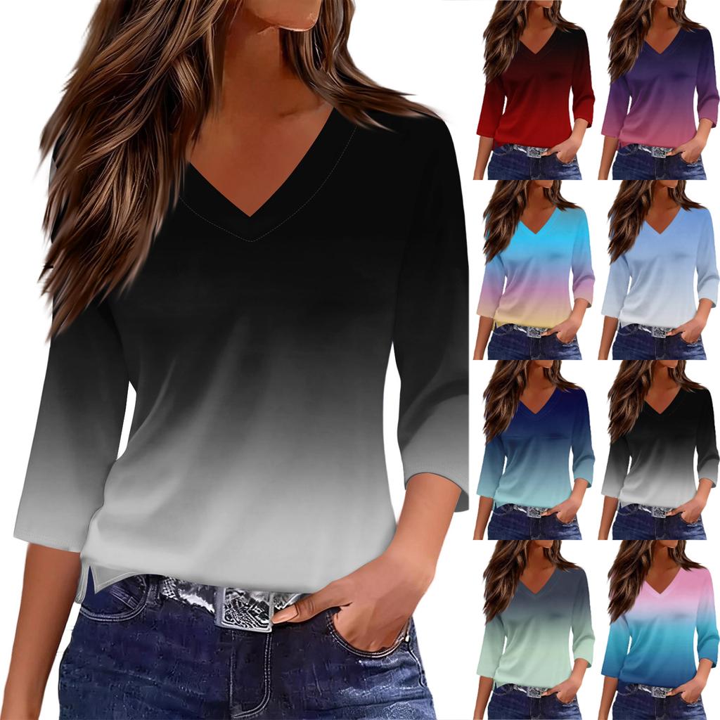 Long Sleeve Shirts for Women V Neck Gradient Womens Long Sleeve Tops Casual Long Sleeve T Shirt Women Comfortable Long Sleeve Going Out Tops for Women