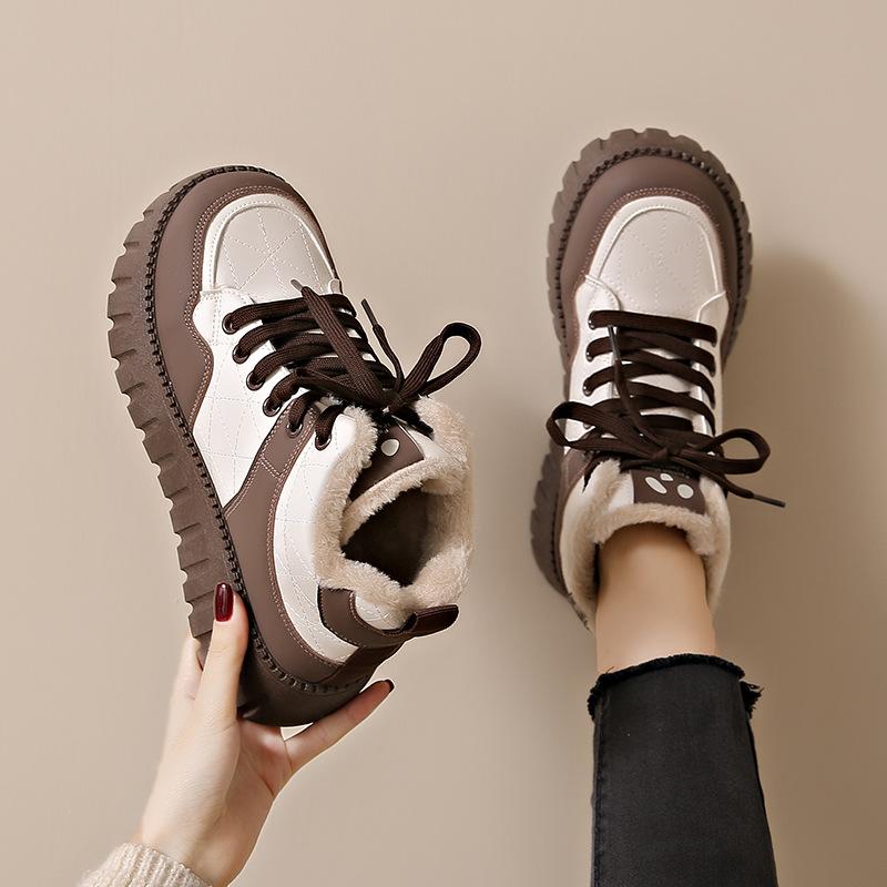 Fleece High-Top Kleine Weiße Schuhe Damen 2025 Winter Neu Student Ins Koreanische Version Verdickt Warme Baumwollschuhe Lässige Kurze Stiefel