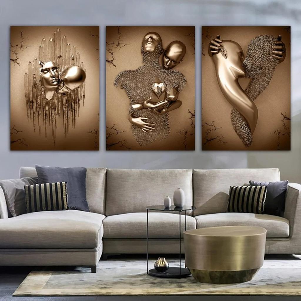 Modern Metal Figure Statue Art Romantic Minimalist Wall Art Print Canvas Painting Posters for Living Room Modern Home Decor