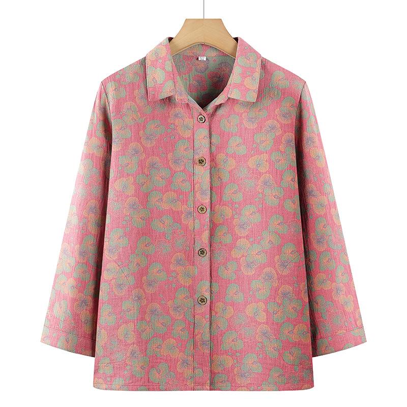 

2026 Autumn Stylish Lapel Printed Top for Middle-Aged & Elderly Women 4XL (67.5-72.5 kg) червоний