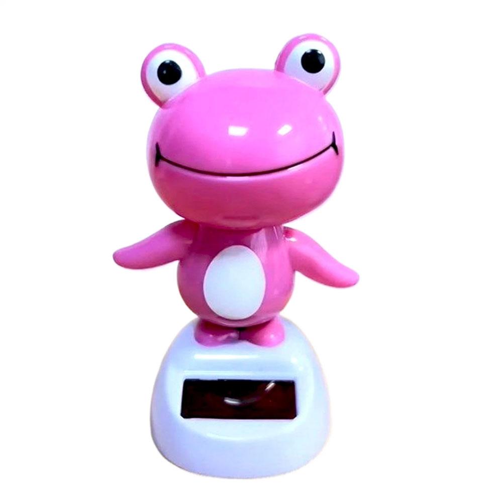 Solar Powered Dancing P-ink Frog Car Dashboard Decoration Shake Head Frog Car Swinging Bobble Head Frog Auto Interior Ornaments