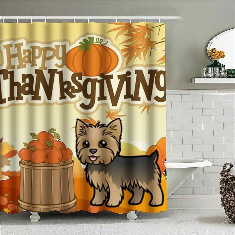 Thanksgiving Day Shower Curtain Pumpkin Turkey Design Waterproof Bathroom Decor For Fall Season Home Decoration With Hook Rings