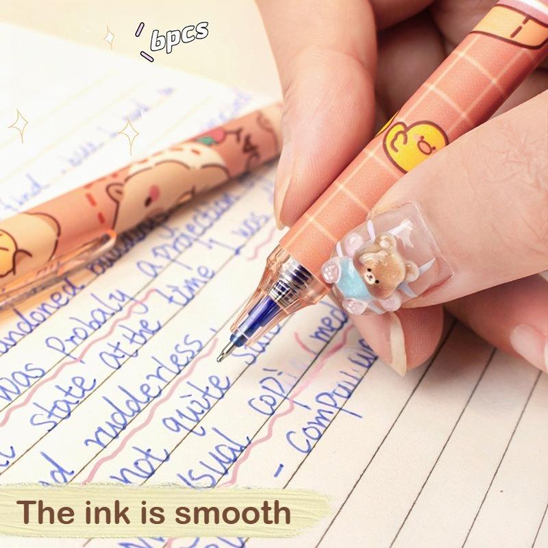 6pcs Erasable gel pen - 0.5mm Side Click Retractable Pens, Smooth Writing No Smudge, Cute Animal Design School & Office Supplies