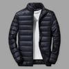 Lightweight Quilted Down Cotton Jacket for Men Stand Collar Long Sleeve Zipper Closure with Side Pockets