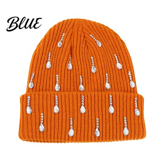 Holiday Gift for Women Waterdrop Rhinestone Knit Hat, Bling Stretchy Winter Cuffed Knitted Stylish Hat Skull Cap Men Cold Weather Daily Wear