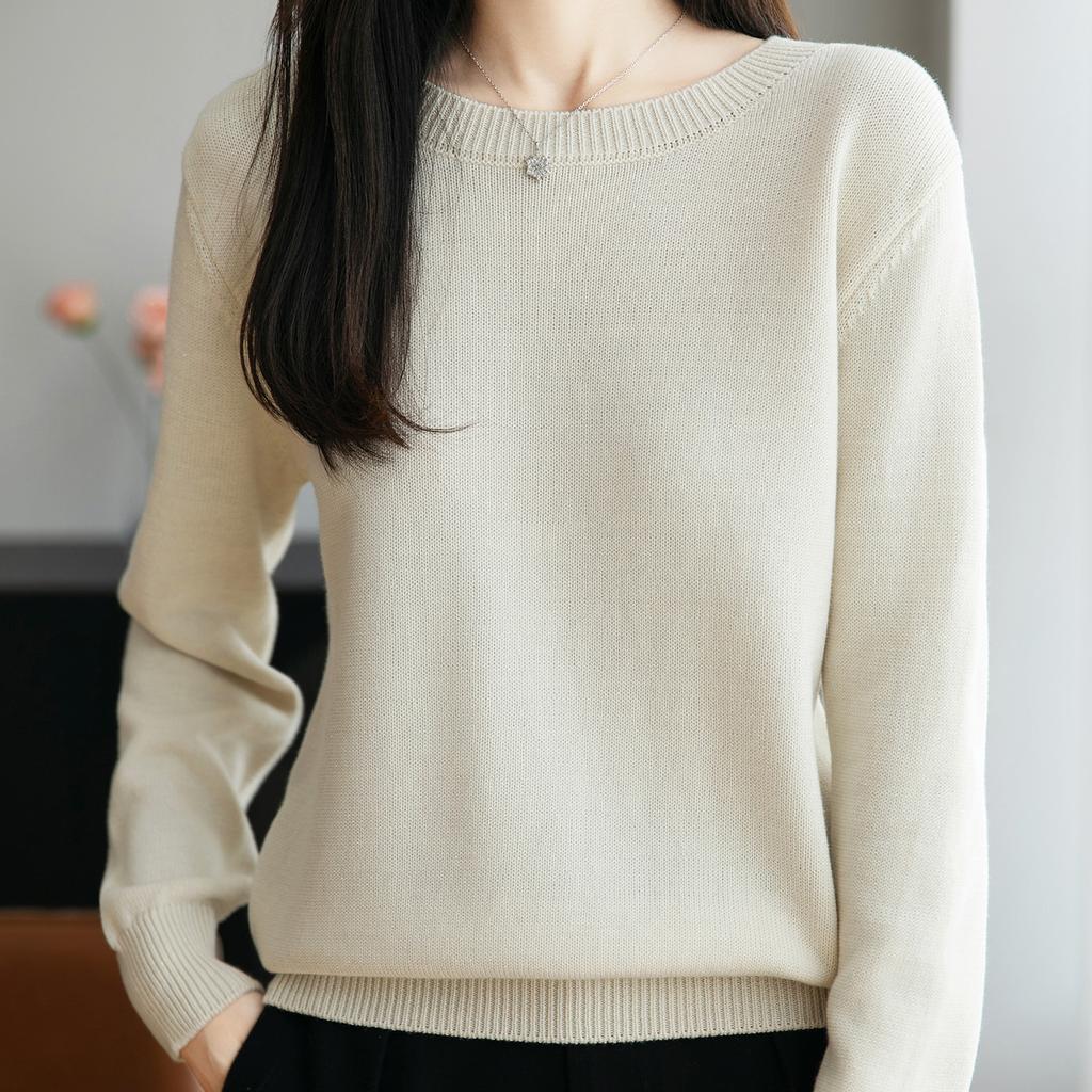 Long-sleeved Base Knitted Sweater for Women, Thick Round Neck, Warm, Loose and Simple Sweater