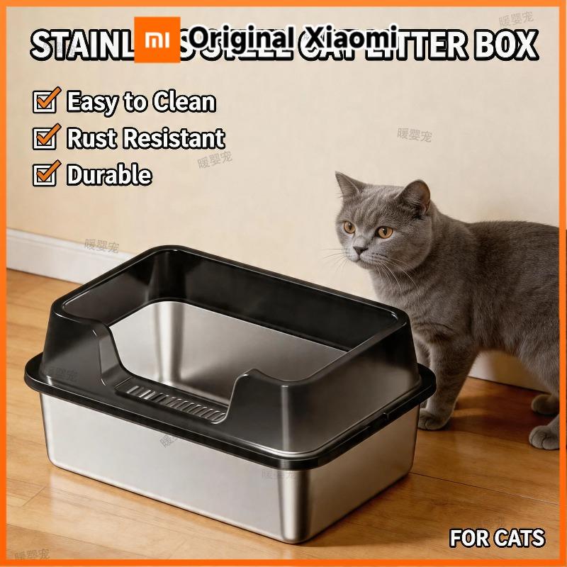Xiaomi Stainless Steel Litter Box 60cm Cat Litter Box with Lid Semi-enclosed Litter Pan High-Sided Resistant Leak-Proof Cat Litter Mat