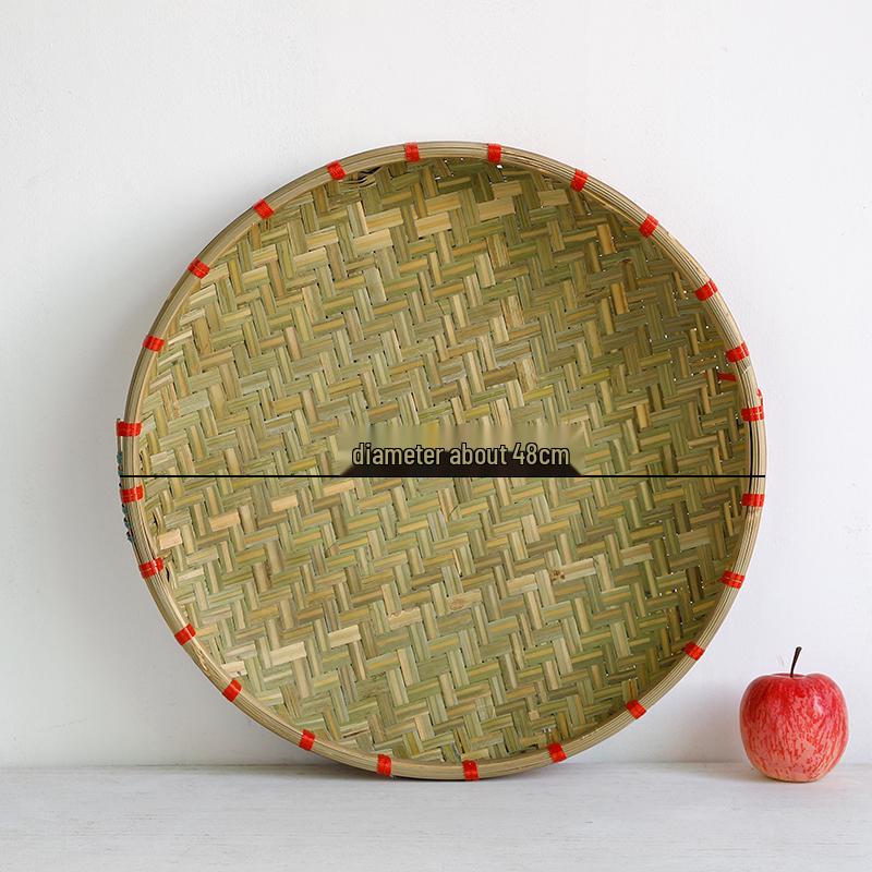 Large Round Bamboo Woven Winnowing and Drying Basket Tray