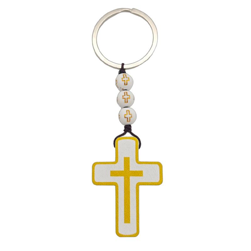 Baptism Key Ring Cross White Mesh Bag Holy Communion Gift Wooden Bead String Set Gift