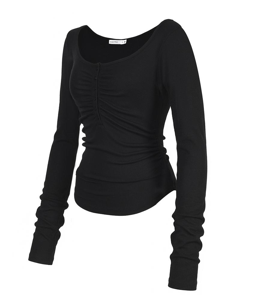 Leijeumiya Faye Soft Shirring Top [Black]