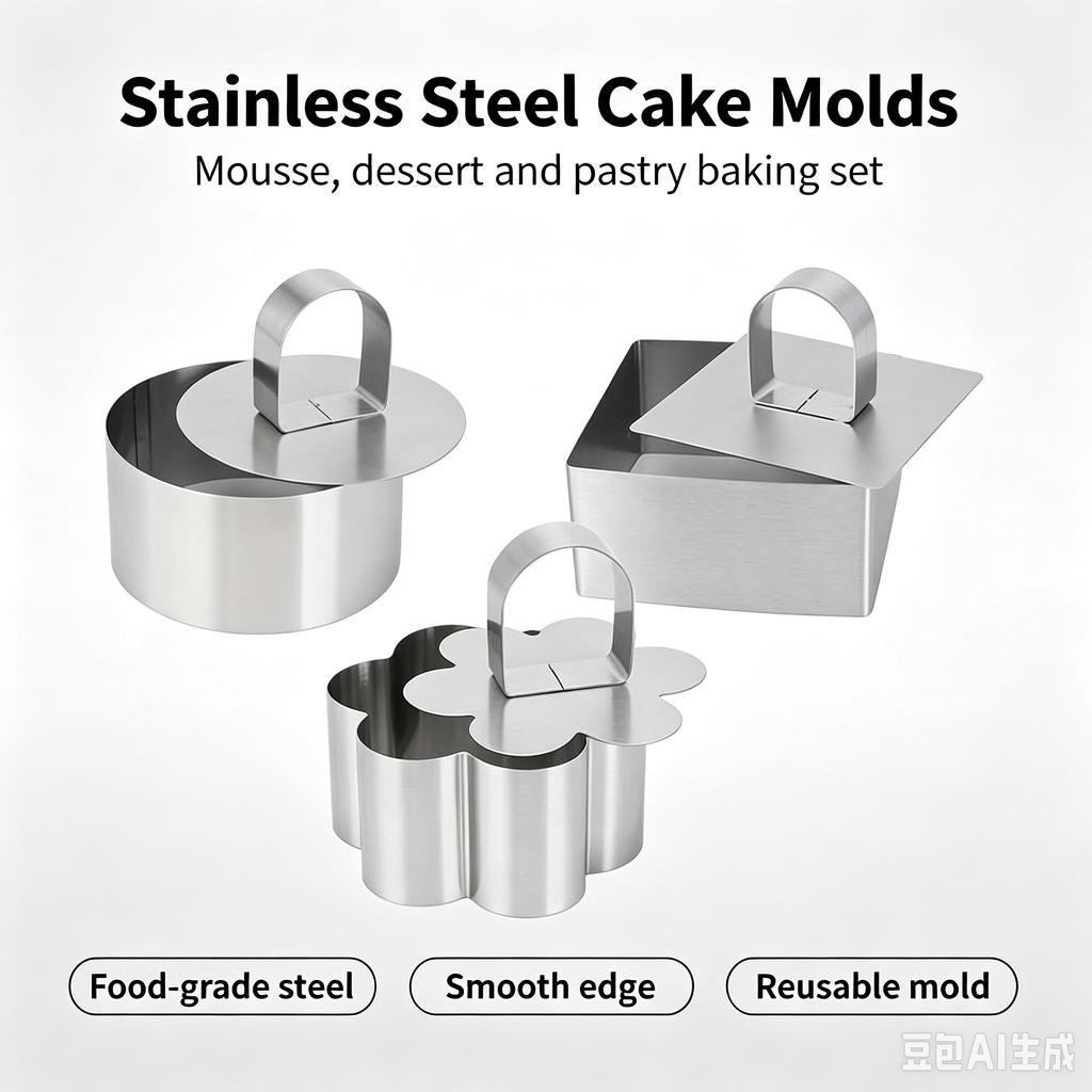 Lihe Stainless Steel Mousse Rings, Multi Shape Cookie & Cake Molds, Household DIY Baking Tools