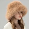 New Imitation Fox Hair Bucket Hat Women's Autumn and Winter Fashion Versatile Thickened Warm Plush Top Hat Japanese Show Small Face