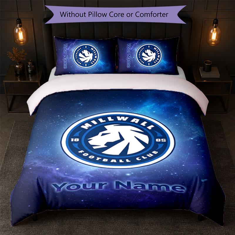 Millwall Custom Name Text Bedding Set 1 Duvet Cover+2 Pillowcases Soccer Logo Personalized Gift For Special Occasion Bedroom Decor