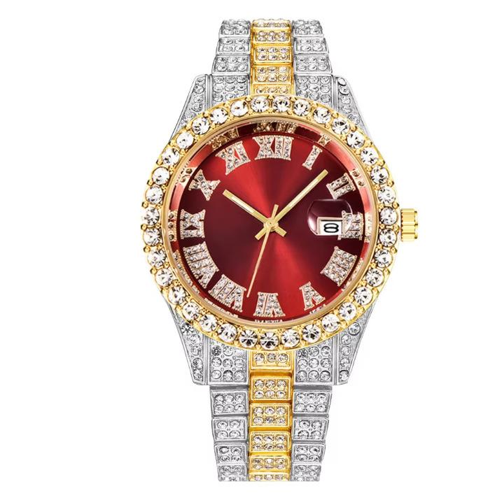 New Full Diamond Men'S Business Steel Belt Watch Quartz Watch For Straight Hair Watches