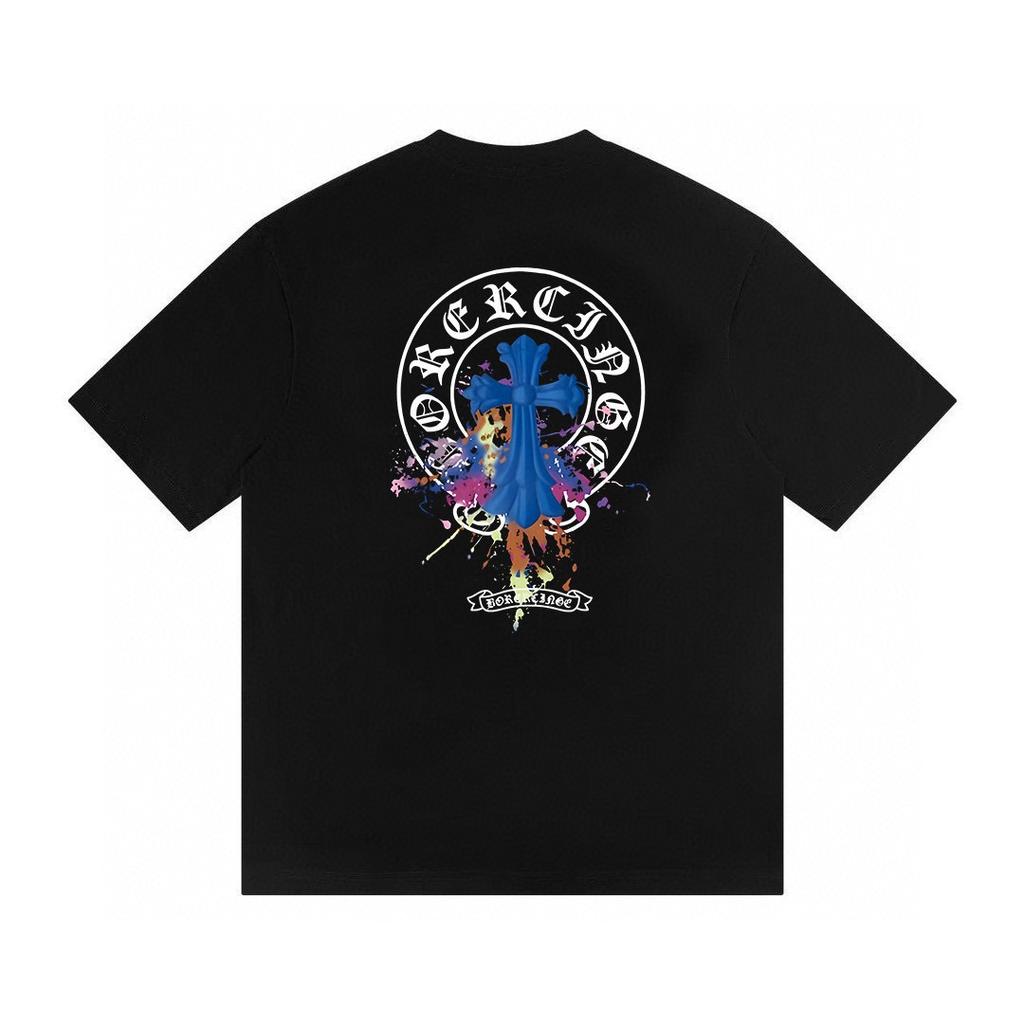 T25 CHROME HEARTS 2026 Summer New High Quality Cotton Round Neck Loose Large Size Men's and Women's T-shirt Couple T-shirt