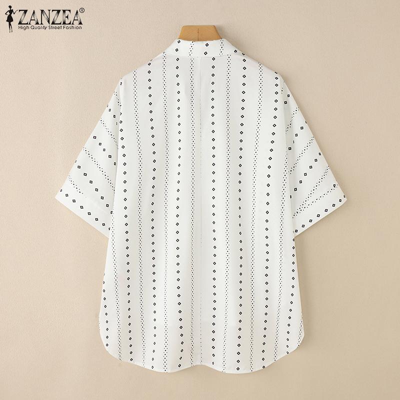 ZANZEA Women Turn Down Collar 3/4 Sleeve Loose Floral Blouse