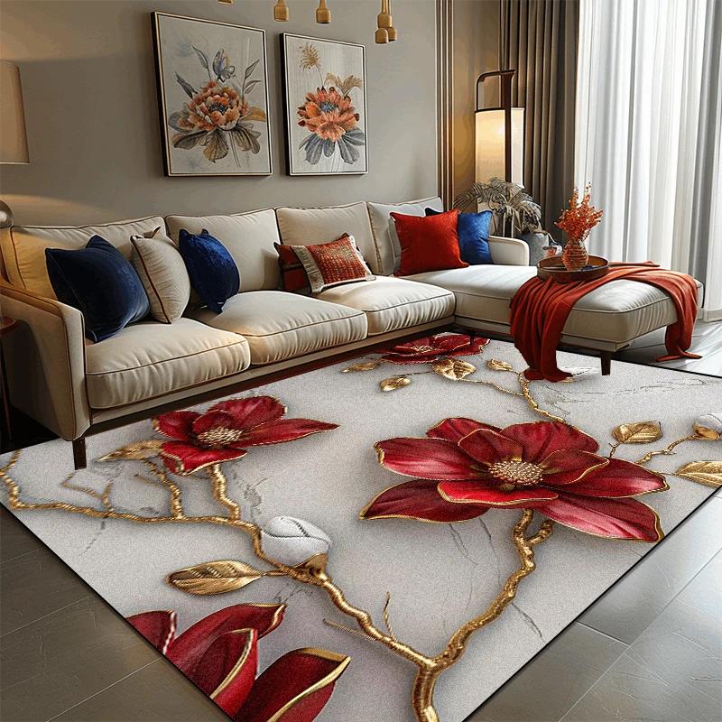 Light Luxury 3D Flower Carpets Living Room Decoration Large Rugs Modern Home Sofa Side Floor Mat Bedroom Bedside Soft Foot Mats