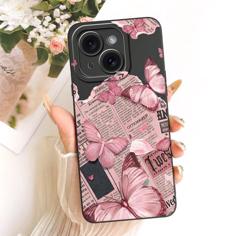 Daisy Bow Pattern Butterfly Flower Cherry Back Cover For iPhone 14 Pro Max Phone Case Soft Silicone Casing On iPhone14 14Plus