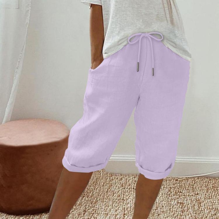 High Waisted Linen Shorts for Women Casual Drawstring Pants with Pockets