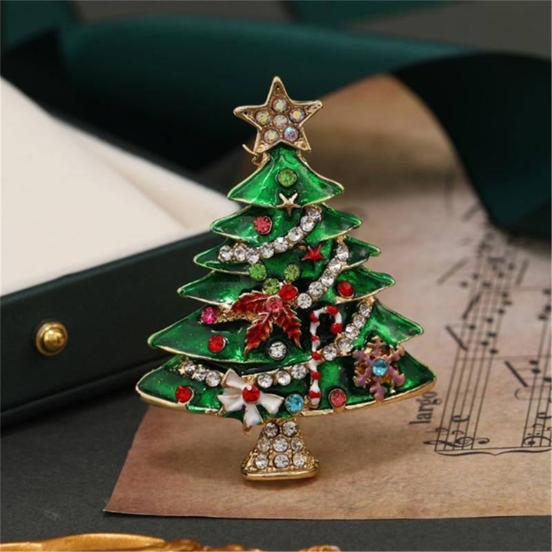 Rhinestones Christmas Crystal Jewelry Gifts Christmas Tree Pins Multi-Colored Christmas Brooch Pins Set for Women & Girl