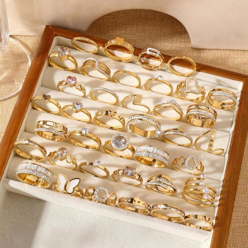 Fashionable Stainless Steel Women's Ring Set - Various Styles (6/8/10/12/16 Pieces)