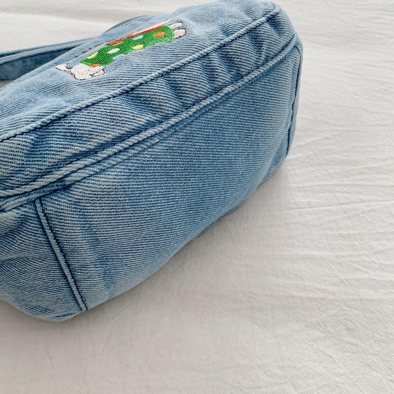 Cartoon Embroidered Denim Bag Women's Shoulder Crossbody Bag