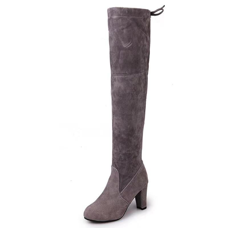Women s Boots Flock Stretch High Heel Shoes Classics Square Heel Round Toe Lace Up Woman Over The Knee Boots Size Plus Size 4243 35 2980₽