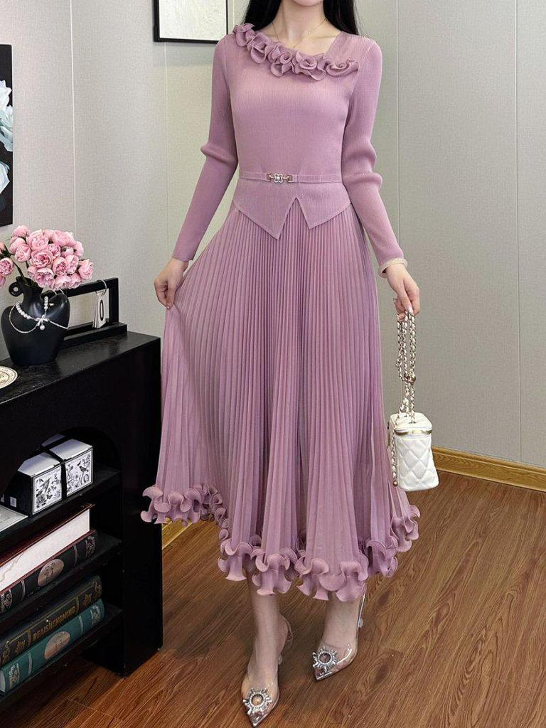 Issey Miyake Falten Rüschen Schlankmachendes Abendkleid - Vielseitige High-End Herbst/Winter Mode für Damen