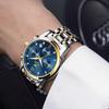 OLEVS Men's Business Watch with Metal and Stainless Steel Band, Analog Display, Stylish Casual Watch (Blue + Gold)