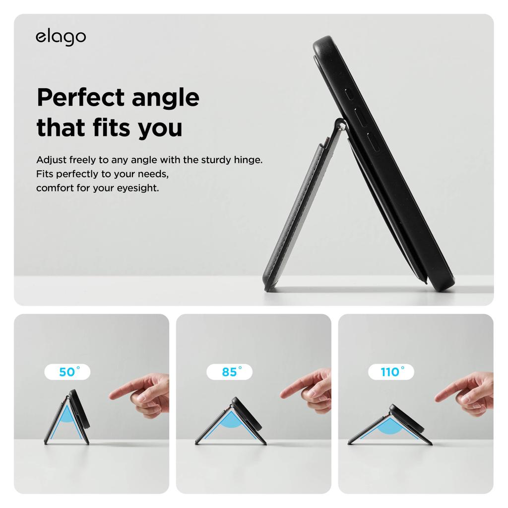 elago Magnetic Wallet Synthetic Leather Wallet with MagSafe Card Holder and Card Storage Pocket with iPhones and Stand, Black, Slim, Anti-Magnetic,