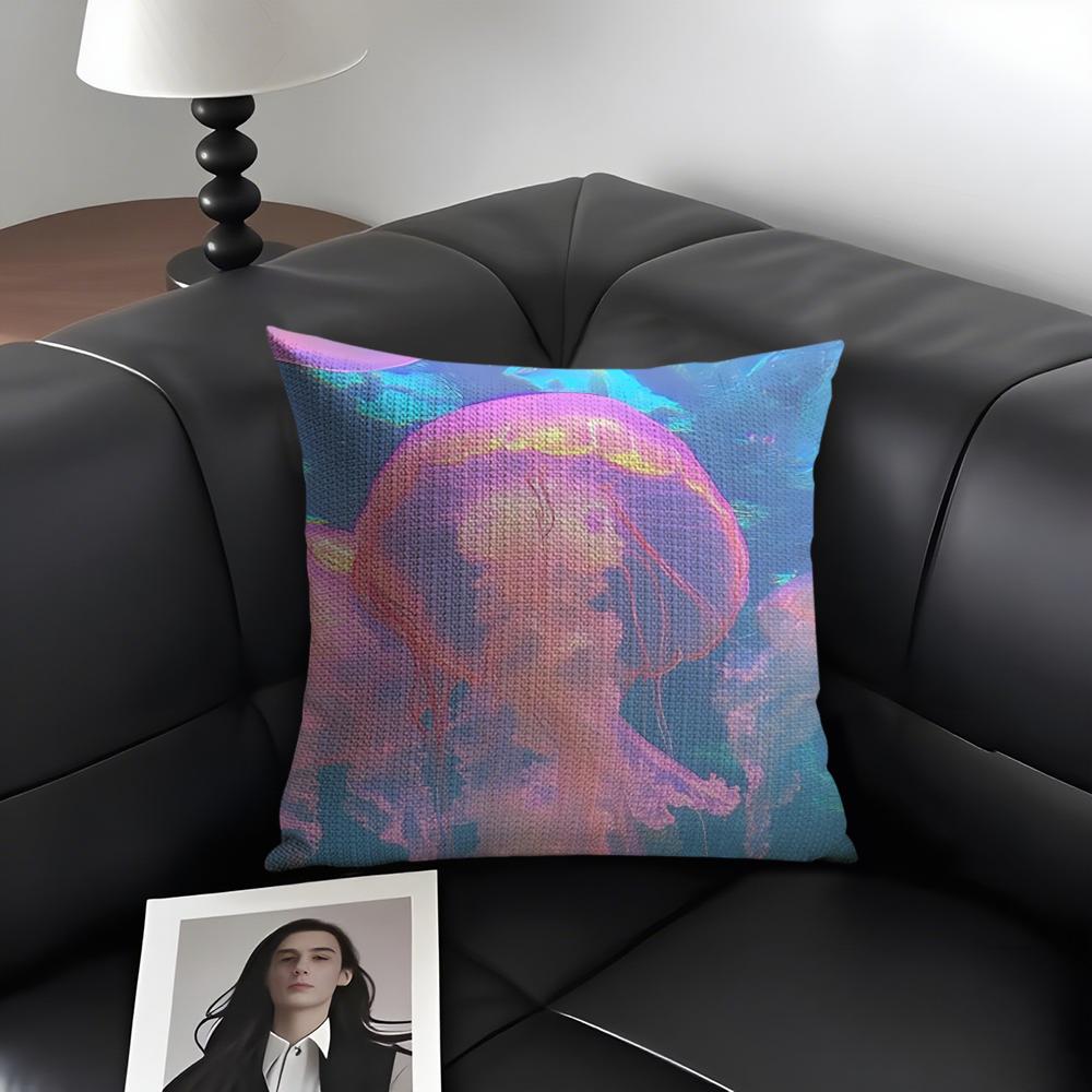 Jellyfish Fashion Cushion Cover Natural Linen Organic Fabric DoubleSided Printing Sofa Home Decor Gift Pillow Case