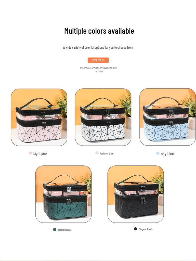 Women's Large PU Leather Double-Layer Makeup and Toiletry Bag - Portable & Multifunctional Lipstick Storage