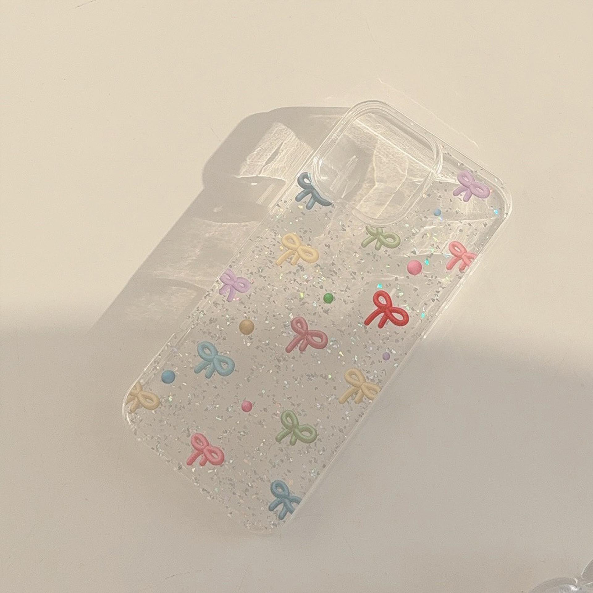 

Korean-style Apple 16promax Mobile Phone Case 17 Bow Bracket Iphone15 Flash Powder 11 Clear Feeling 12 12pro