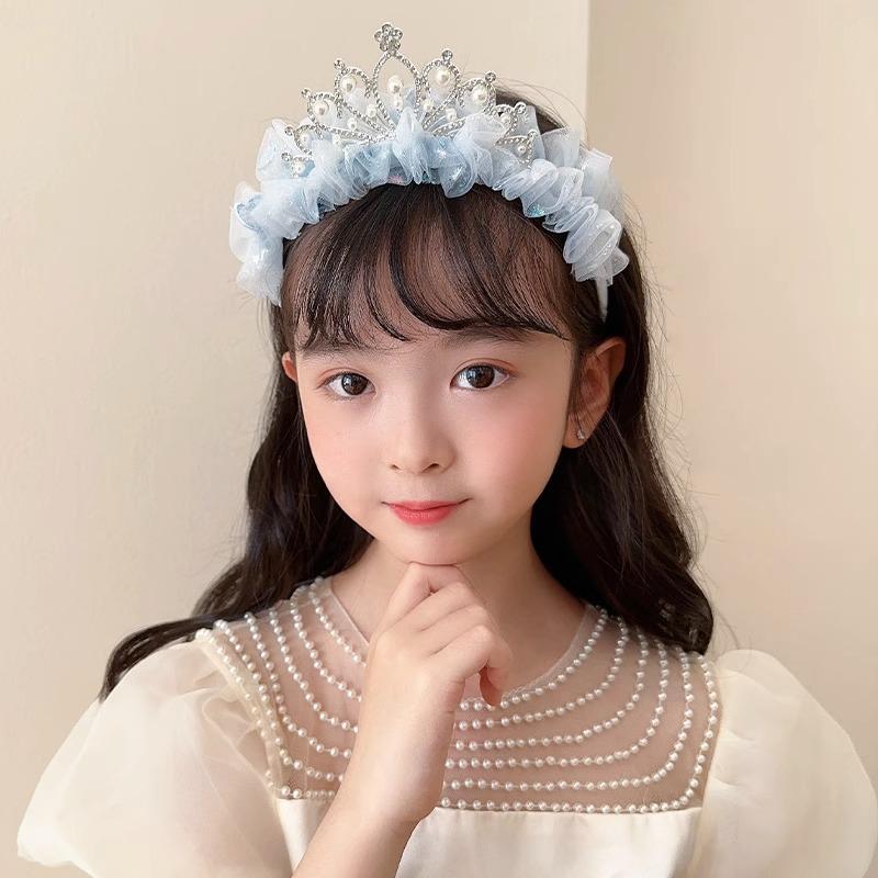 Czarująca Koronkowa Korona Księżniczki z Perłami i Kokardą - Antypoślizgowa Tiara Wróżki z Haftem na Siateczce