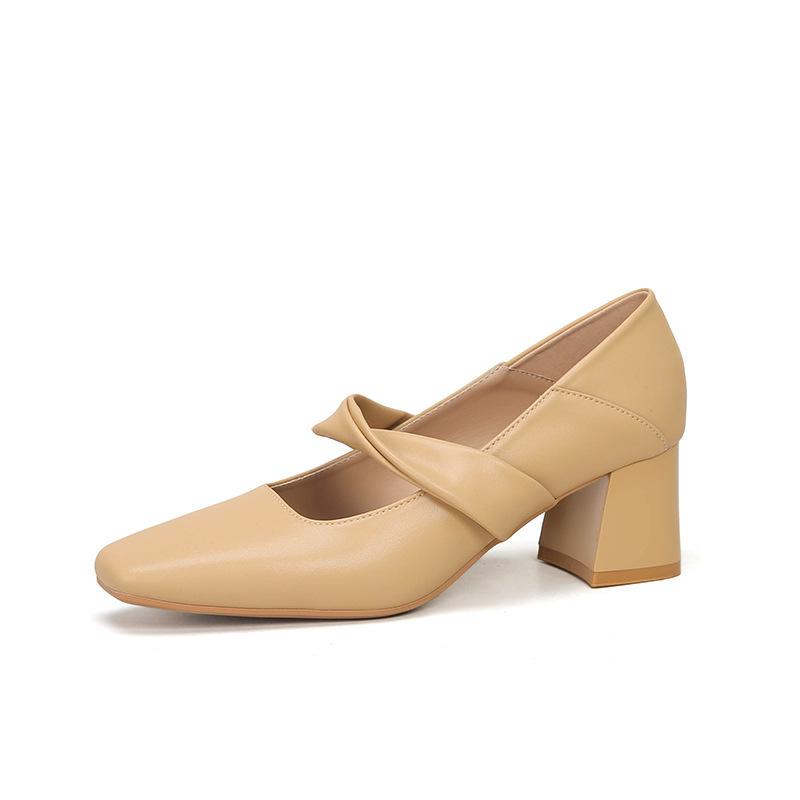 High heeled shoes for women in the spring and summer of 2025 thick heel new style square toe Mary Jane shoes