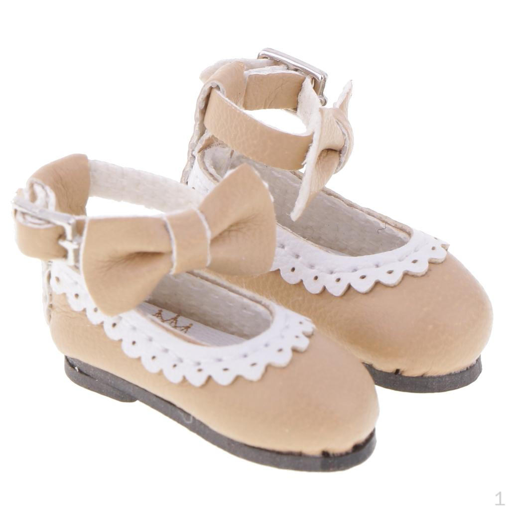 

/6 PU Leather Doll Bow Ankle Belt Shoes for 12 Dolls Clothing бежевий