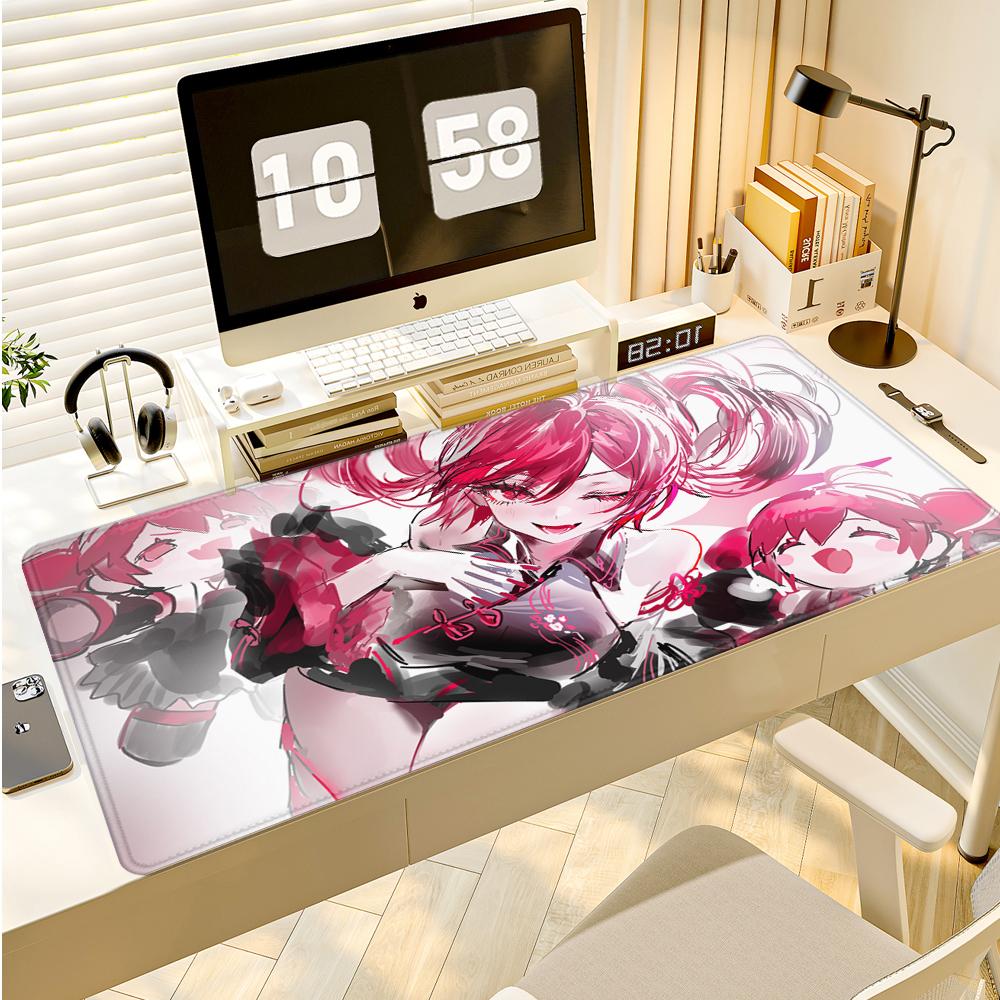 Gaming Mouse Pad Large Desk Mat Antislip Stitched Edges Red Teal Anime Girl Print Keyboard Pad for Office Gaming