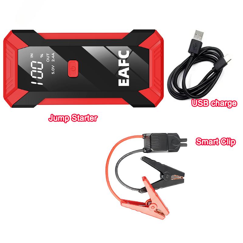 EAFC 2000A/600A Car Jump Starter Power Bank Portable Starting Device Lighting 12V Petrol Diesel Car Booster With Smart Clip