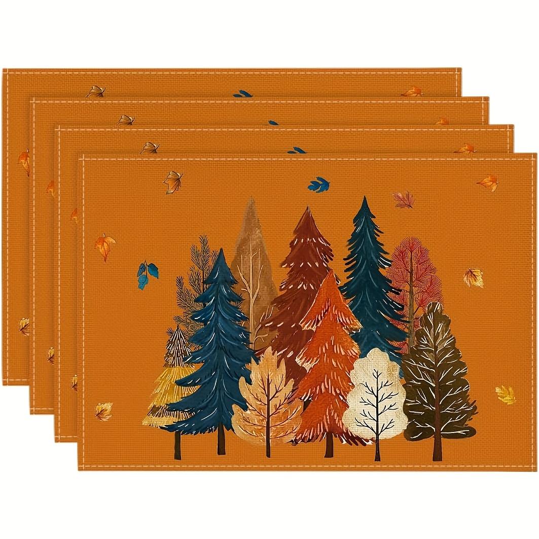 

4pcs Autumn Tree Placemats – Orange & Rust Fall Forest Design, 12x18in, Vintage Style for Thanksgiving & Home Dining Decor 30x45cm-4PC