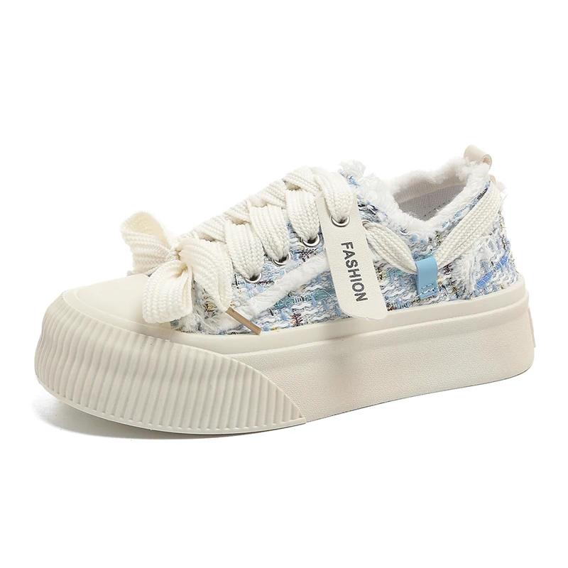 Casual Small White Shoes Women  Autumn and Winter New Fashion Thick Sole Big Head Bread Shoes Canvas Board Shoes