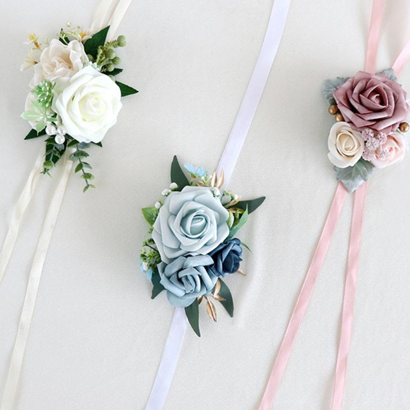 5Pcs Rose Wrist Corsages Wristband for Bridal and Bridesmaid, Wrist Corsages for Wedding Ceremony Anniversary Proms