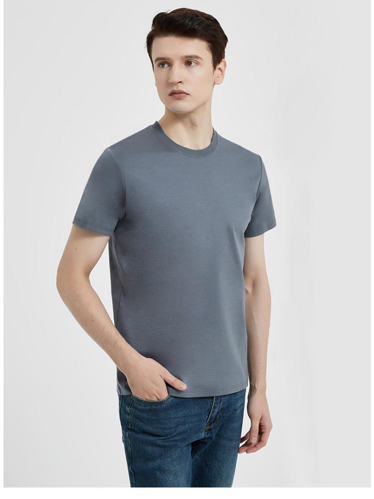 Premium Youth Mercerized Cotton Short-sleeve Pure Cotton Long-staple Pima Cotton Crew Neck Three-needle T-shirt Minimalist Breathable Tops
